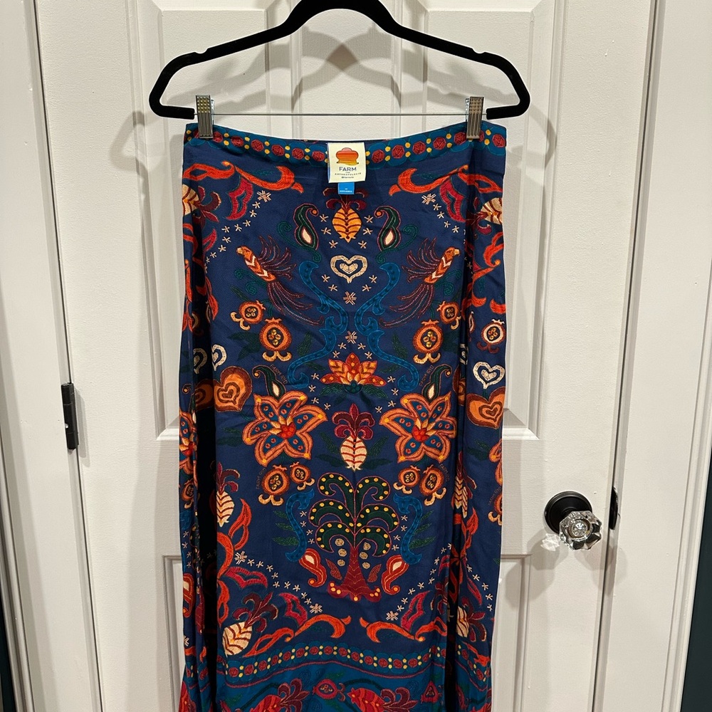 Anthropologie Farm Rio Blue & Orange Midi Skirt